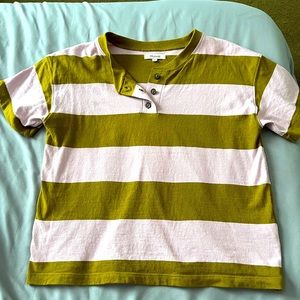 Super cute MADEWELL quarter button up striped green/purple tee NEVER WORN NWOT